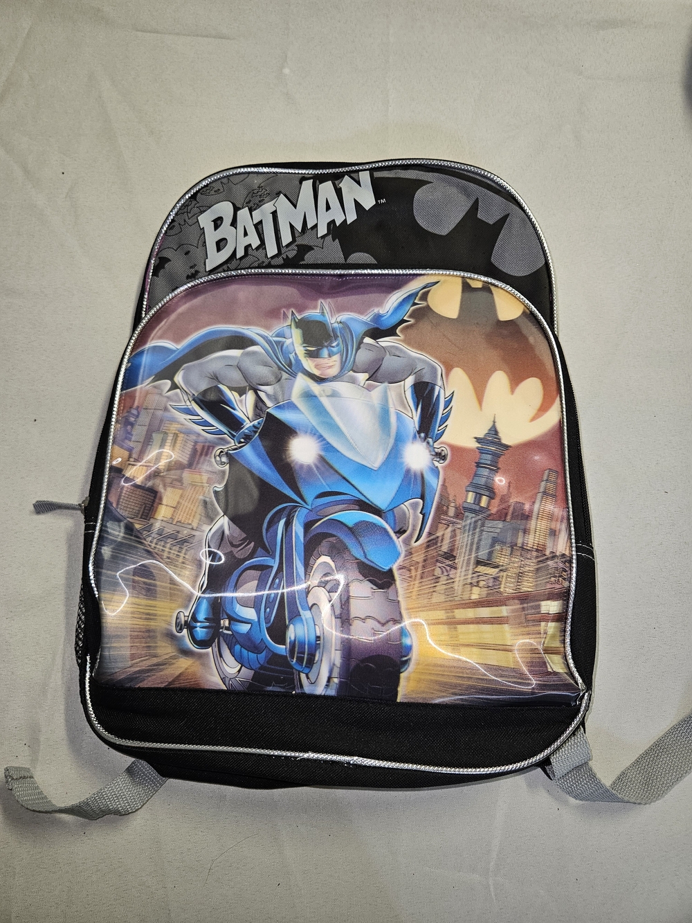 Batman 15" Boys School Backpack Batcycle Motorcycle Blue Black DC Comics NWOT